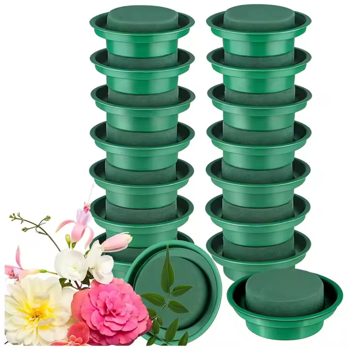 ZC Kit de arreglos florales para flores, juego de bloques de espuma de flores húmedas redondas verdes para flores artificiales, 16 paquetes - 1