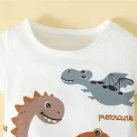 Conjunto De Ropa Para Bebé Niño Dinosaurio De Dibujos Animados 0-3 Años 2PCS Camiseta Corta Blanca Y Shorts Marrón Estilo Deportivo Moda Bonita - details 1