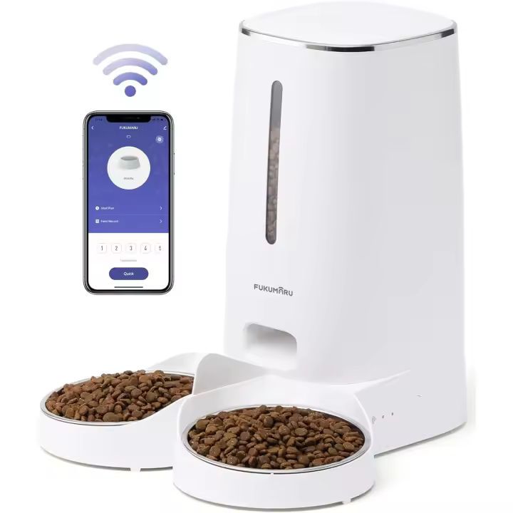 Alimentador automático WiFi para gatos, dispensador de alimentos 4L para perro/gato con dos cuencos, programa personalizado de alimentación automática, operado por batería y wering eléctrico, blanco - 1