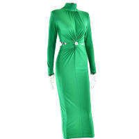 Vestido Largo Elegante Para Mujer Con Cuello Alto Y Manga Larga Efecto De Hollow out Adecuado Para Club Fiesta Noche Otoño Invierno Slim Fit Polyester - details 13