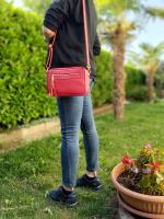 Bolso de HOMBRO mujer de cuero Genuino, bandoleras Mujer pequeñas, ajustable Y 2 bolsos con Cremallera, Italian artesania JOY Rojo - details 0