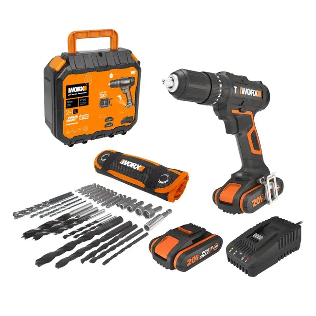 ARTEHOME WORX   TALADORO  percutor  WORX WX375 20V con 2 baterías 2Ah + kit 30 accesorios, un preciso ajuste de par con función de taladro e impacto - 1