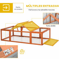 PawHut Conejera Exterior de Madera 180x90x48 cm Jaulas para Conejos Grande Casa para Animales Pequeños con 3 Puertas y Alambre de Metal Natural - details 4