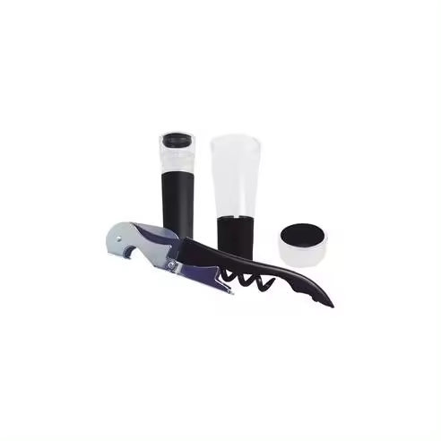 Gsc Evolution Set de Utensilios para Vino - Sacacorchos Bomba de Vacío Servidor de Vino y Anillo Antigoteo - Acero Inoxidable y Plástico - Negro - 1