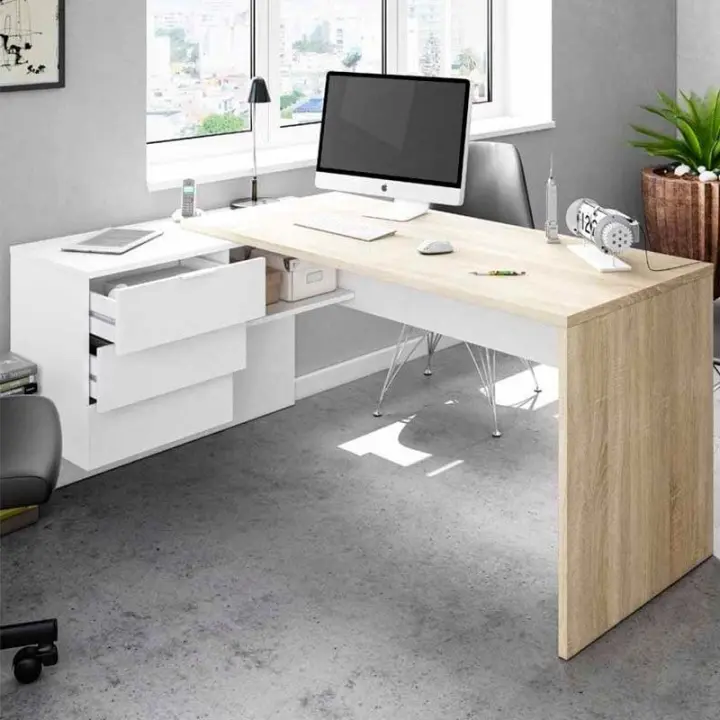 Mesa de despacho Style con cajonera blanco artik/roble 73x145x61,5 cm - 1