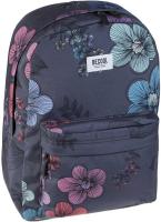 Mochila Becool Cherry Busquets - tela estampada con flores de cerezo en azul, rojo y rosa, combinado con tejido gris oscuro -  33,0 x 42,0 x 21,0 cm - details 0