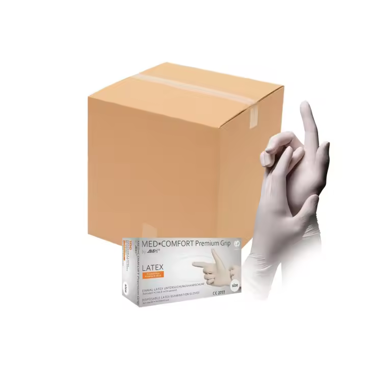 PACK 10 Cajas de 100 GUANTE DE LATEX BLANCO SIN POLVO, Med Comfort Premium Grip LIQUIDACION STOCK CADUCIDAD 03/2025 - 1