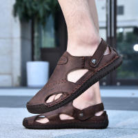 Sandalias De Verano Hechas a Mano Para Hombre Zapatos De Cuero Transpirables Antideslizantes Para Playa Y Exteriores Moda Casual Talla Verdadera - details 27