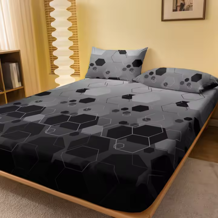 Sábana Ajustada Moderna Y Simple De Geometría Imprimida Mate Sin Almohadillas Cobertor De Cama Para Dormitorio Material Poliéster 100% - 1