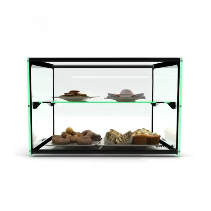 MBH - Vitrina expositora neutra con iluminación LED 55 cm 2 pisos para hostelerí­a. Expositor neutro de cristal para bollerí­a y reposterí­a. - 1