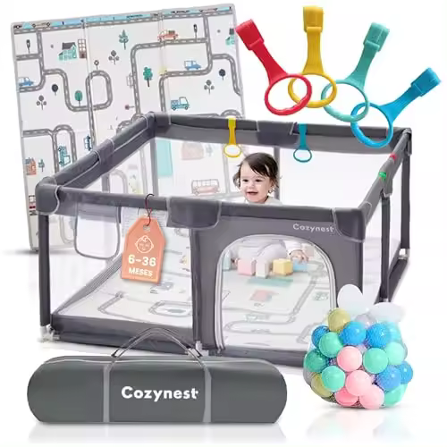 COZYNEST  Parque Infantil Bebe 120x120 cm con Alfombra y 30 Bolas de Colores  Corralito bebé antideslizante - 1
