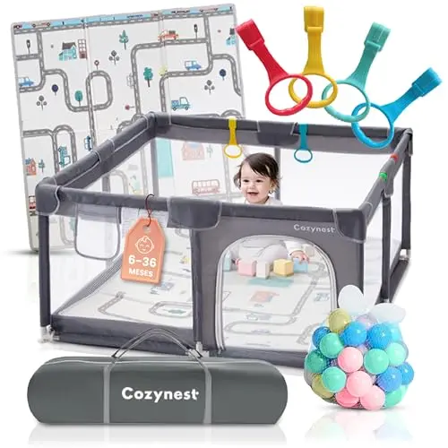 COZYNEST  Parque Infantil Bebe 120x120 cm con Alfombra y 30 Bolas de Colores  Corralito bebé antideslizante - 1