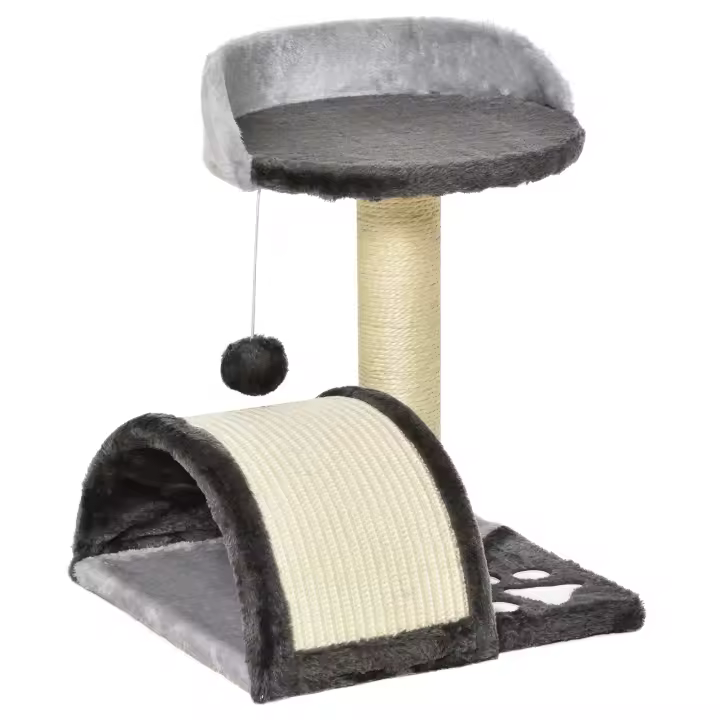 PawHut Árbol Rascador para Gatos Pequeños Altura 46 cm de 2 Niveles con Poste Tablero para Rascar Plataformas y Juguete de Bola Colgante 35,5x37x46 cm - 1