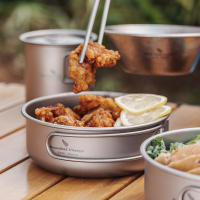 Juego De Tazas Y Platos De Titanio Boundless Voyage Con Manija Plegable Para Camping Al Aire Libre Utensilios De Cocina Portátiles 5 Piezas Ti1096T - details 5