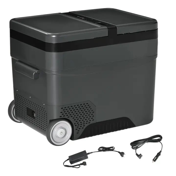 Outsunny Nevera Portátil Compresor 45L Refrigerador de Coche 12V/24V CC de 10℃ a -22℃ con Pantalla LCD Táctil Asas de Transporte y Ruedas 63,2x42x50,8 cm Gris - 1
