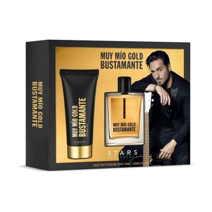 BUSTAMANTE Muy Mío Gold Eau de Toilette aromática frutal para hombre 100 ml + gel de ducha 75 ml / Estuche — oferta en Miravia