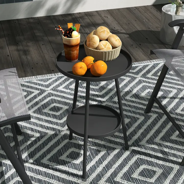 Outsunny Mesa de Jardín Redonda de 2 Niveles Mesa de Terraza Exterior Ø32x51 cm con Bandeja Inferior y Estructura de Metal para Exterior e Interior - 1