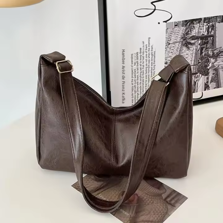 Bolso De Hombro Para Mujer De Cuero PU Vintage Estilo Maillard Casual Gran Capacidad Textura Moda Cruzado Bolso De Compa\u00f1ero - 1