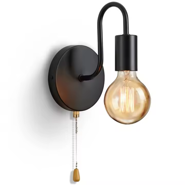 Lámpara De Pared Industrial Nórdica En Hierro Negro E27 Iluminación Interior Para Dormitorio Y Baño Luz De Pared Decorativa - 1