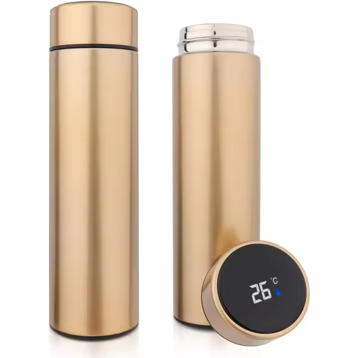 Taza de viaje de 500 ml, Termo con indicador de Temp, de Maple inoxidable 304, de Doble comparación (Dorado). - 1