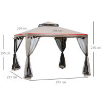 Cenador de Jardín 3x3m with 4 Paredes laterales, weatherproof, metal y poliéster, ideal para reuniones y eventos en El Jardín, Gris - details 6