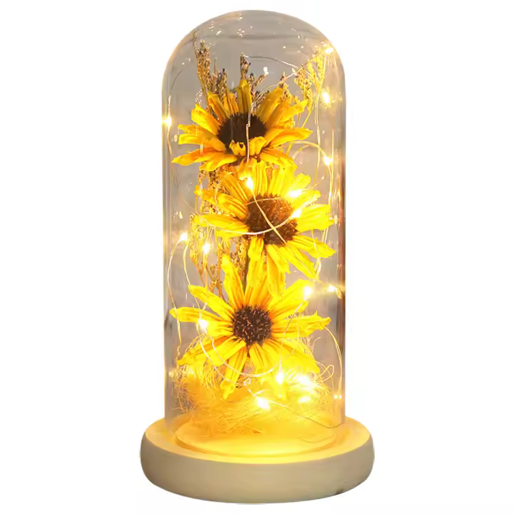 Lámpara De Solitario Artificial En Vaso Con Cordón LED Regalo Romántico Para Aniversario Flor De Técnica De Hoja Dura Material Vidrio - 1