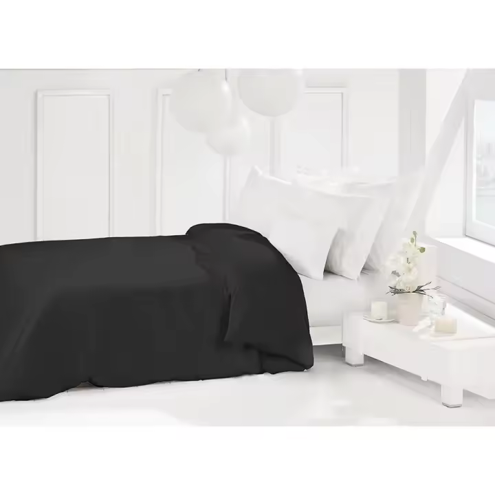 Manterol - Funda nórdica de algodón percal 200 hilos negro. Funda de tejido natural liso para los meses de invierno y entretiempo, resistente, duradero y de fácil planchado. - 1