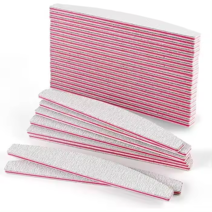 Pack de 50 Limas de Uñas Profesionales 100/180 Doble Cara para Manicura y Uñas Lila Blanco - 1