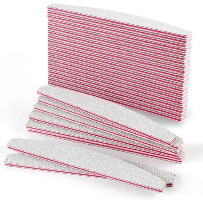 Pack de 50 Limas de Uñas Profesionales 100/180 Doble Cara para Manicura y Uñas Lila Blanco - 1
