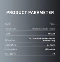 Kit De Pelacabelos Eléctrico Recargable Kemei Original KM-2296 KM-2299 KM-T95 Para Profesionales Y Hombres Corte Rápido Duración De 160 Minutos - details 10