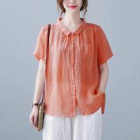 Camisa Blanca Amarilla De Algodón Lino Para Mujer Cuello Botones Manga Larga Suelta Oversize Blusa De Otoño Deportiva Yoga - details 8