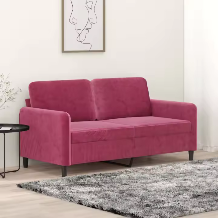 vidaXL Sofá de 2 plazas de terciopelo rojo tinto 140 cm - 1