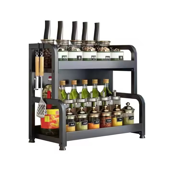 XOKOTAKI 𝗢𝗿𝗴𝗮𝗻𝗶𝘇𝗮𝗱𝗼𝗿 𝗱𝗲 𝗘𝘀𝗽𝗲𝗰𝗶𝗮𝘀, Especiero para la Cocina de Niveles, Estante de Condimentos Almacenamiento de Botes, Hierbas y Vajilla para la Despensa, Acero al - 1
