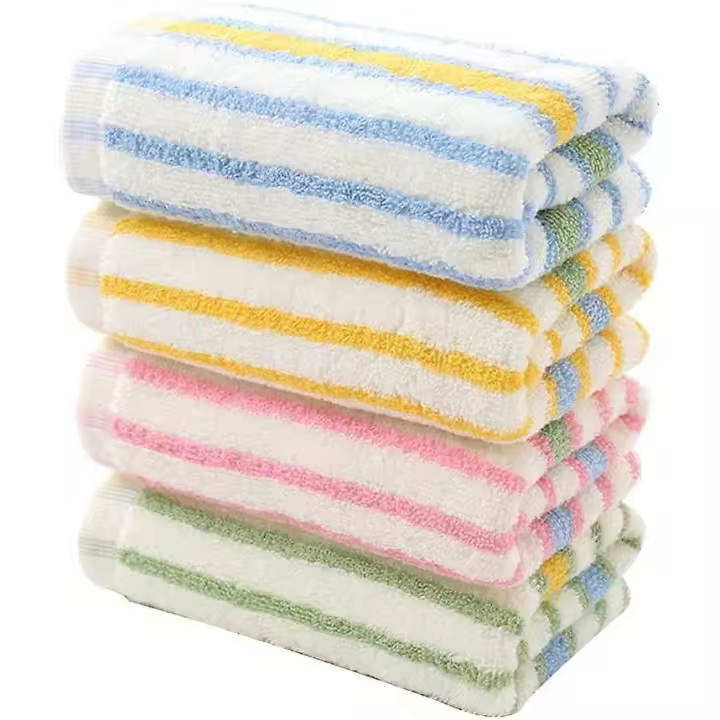 4 unids/set coloriado Rayas de Algodón toallas de mano absorbente toallas de Cara Toalla de seco para el hogar (Amarillo, Pink, Azul y Verde) - 1