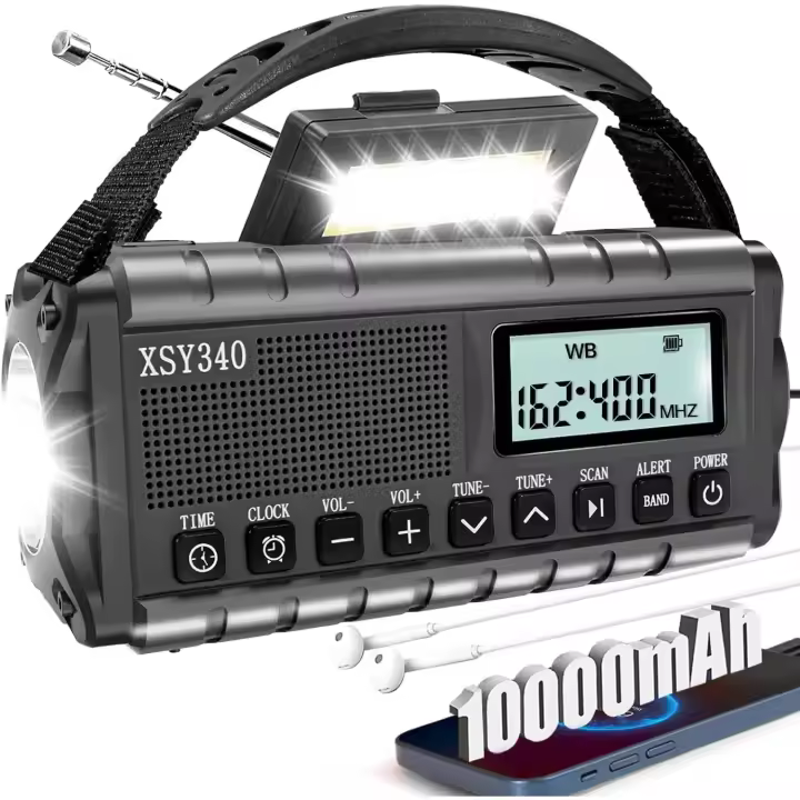 Radio De Emergencia Portátil Con Luz De Lectura Y Batería Recargable De 10000mAh Resistente Al Agua AM/FM/SW/NOAA Alerta Solar Hand Crank - 1