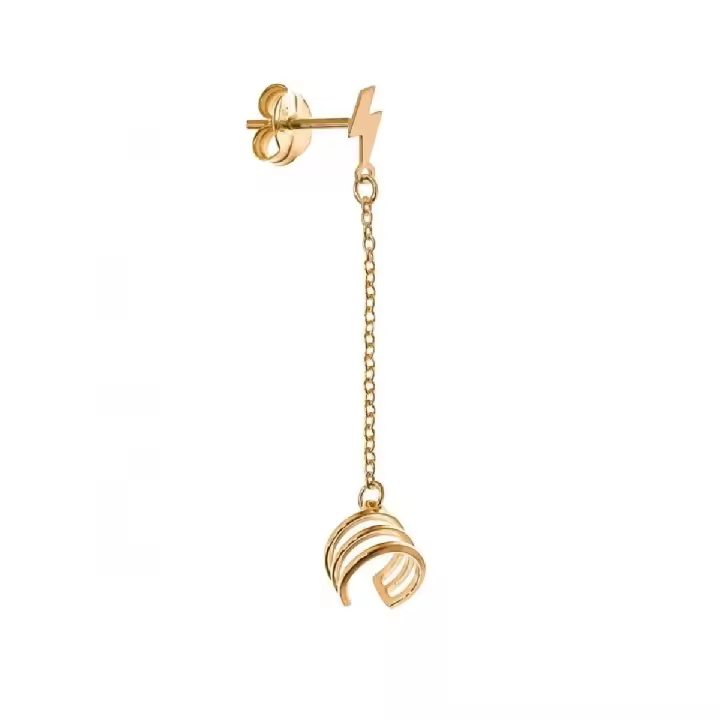 Inmaculada Romero Pendiente Plata Ley 925m Chapado Oro Trepador Mujer Motivo Rayo Aro Adaptable Tres Bandas Abiertas 4.5cm - 1