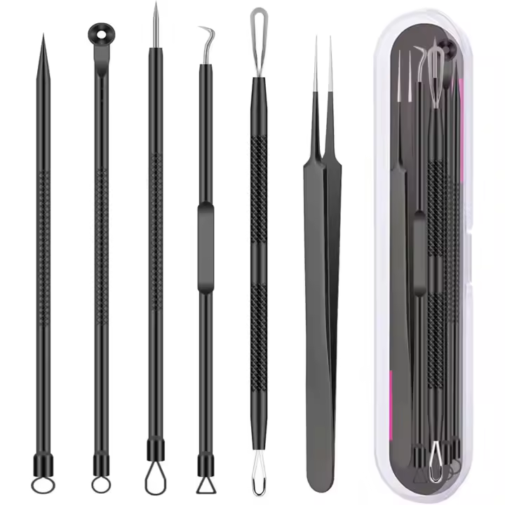 Set De 6 Piezas Agujas Y Clips Para Eliminación De Acné Herramienta De Acero Inoxidable Para Quitar Quimiotactos Y Cuidado De La Piel Facial Belleza Pore Clean - 1
