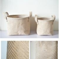 Cesta De Almacenamiento De Juta Tejida Con Algodón Y Lino Para Mesa Organizador De Juguetes Y Ropa Ecológico Plegable - details 2