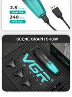 Cortadora De Pelo Profesional VGR V-003 Con Pantalla Digital 9000 RPM Máquina De Corte Para Barberos Trimmer Para Hombres Recargable Universal 160 Minutos De Uso - details 10