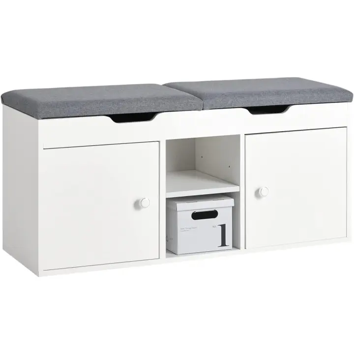 Banco Zapatero con 2 Puertas y 2 Estantes Armario de Entrada Banco de Almacenamiento para Guardar y Ordenar 100 x 34 x 48 cm - 1