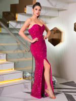 Vestido De Noche Elegante Para Mujer Con Vuelta Y Lentejuelas Vestido De Fiesta De Graduación Y Baile De Prom Sin Mangas Cuello En V Sin Espalda Largo De Pierna - details 4