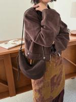 Bolso De Hombro Para Mujer De Cuero Genuino De Seda Mate Cuadrado Suelto Ondulado Invierno Otoño Bolso Cruzado Diario De Alta Gama - details 16