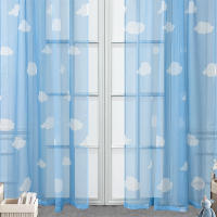 Cortinas Semitransparentes Azules Con Estampado De Nubes Para Dormitorio Y Sala De Estar Filtración De Luz Voile Decoración Para Habitación De Niños - details 2