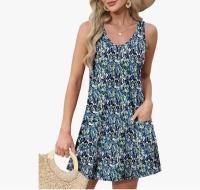Vestido Mujer Verano Sin Mangas Vestidos de Playa Cuello en V Elegante Estampada Tanque Mini Casual Camisola con Bolsos - details 0