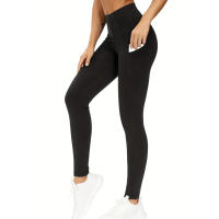 High Waist Yoga Pantalones Con Bolsillos Control De Abdomen Para Mujer Leggings De Yoga Y Correr Talla True Ankle-Length Polyester - details 5