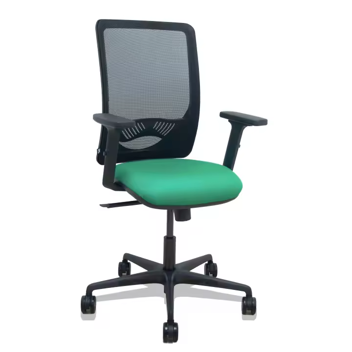 Silla Zulema sincro malla negra asiento bali verde esmeralda brazos 2D ruedas 65mm - 1