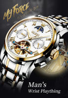 Reloj De Pulsera Automático Para Hombre OLEVS 6617 Lujo Esqueleto Hueco Flywheel Calendario Resistente Al Agua Fase Lunar Acero Inoxidable Romano - details 6