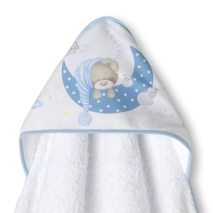 CAPA DE BANHO-100X100-400 GSM ALGODÃO -MOD. BEAR SLEEPING - B/AZUL - 1