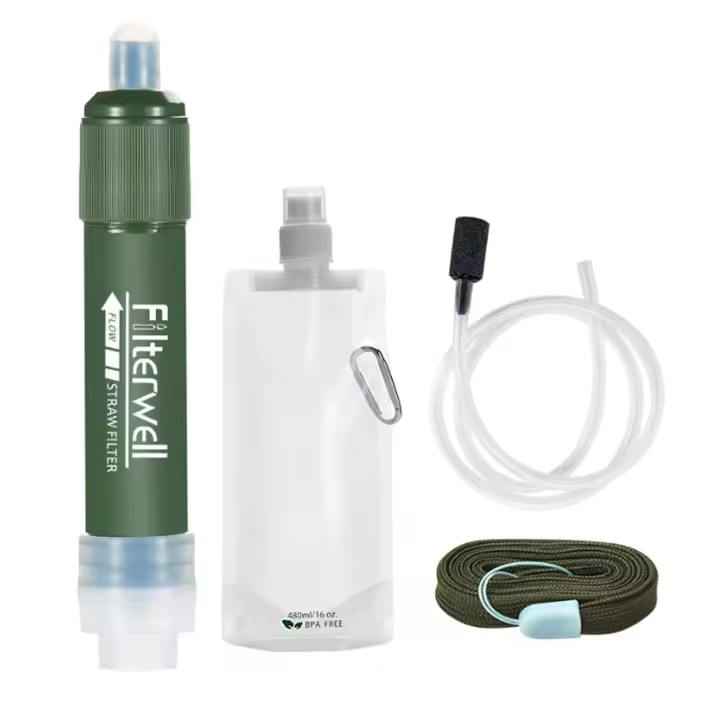 l Filtro de agua, kit de filtro de agua portátil de 4000 L para senderismo, camping, viajes, filtro de 0,01 micras con pajita, elimina el 99,9% de las bacterias, reutilizable para exteriores - 1