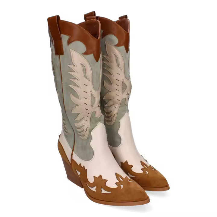 Botas altas Cowboy para mujer I Botas Cowboy en tonos marrón y beige I Botin de caña alta mujer I VIVAVIA - 1
